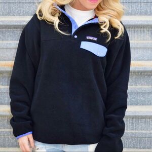 Synchilla Snap-T® Recycled Fleece Pullover Soft Black with Blue Size Women’s XS